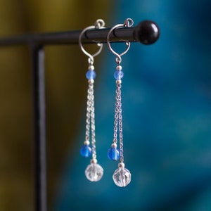 Titanium drop earrings with gemstone beads (Blue agate and rock crystal) - pure titanium handmade closures  - for sensitive ears