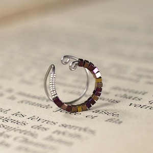 Bague d'oreille en titane helix - Anneaux de cartilage pour oreille non percée - Perles d'hématite prune et cuivre - Hypoallergénique