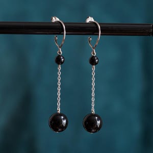 Titanium drop earrings with black onyx beads - pure titanium handmade closures  - hypoallergenic earrings for sensitive ears