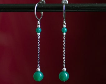 Titanium drop earrings with green agate beads - pure titanium handmade closures  - hypoallergenic earrings for sensitive ears