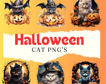 Linda pegatina digital de gato de Halloween, png mítico, cuento de hadas, transparente, descarga instantánea, lindo gatito celes