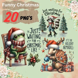 20 Animaux mignons de Noël dans un seau clipart Ensemble, clipart de Noël PNG, Clipart drôle d’animaux de bébé, cartes de Noël, artisanat
