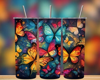 Envoltura para vaso de mariposa: Diseño floral 3D, vaso delgado de 20 oz (descarga digital)