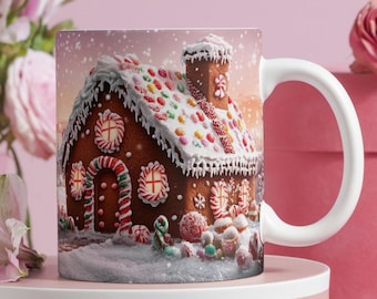 Gingerbread House Mug Wrap: 3D Christmas Design (Digital Download)