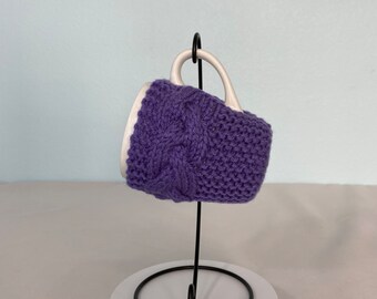 Hand Knit Coffee Mug Cozy Coaster in Lavender Birthday Christmas Teacher