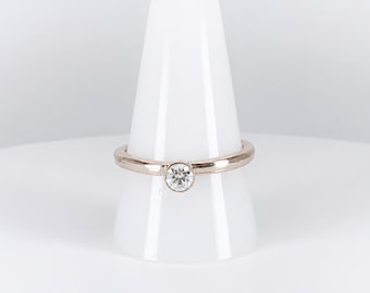 Gold Tone Bezel Set Solitaire Crystal Ring, 5mm Clear Crystal Ring, Minimalist Stackable Band, Everyday Fashion Jewelry