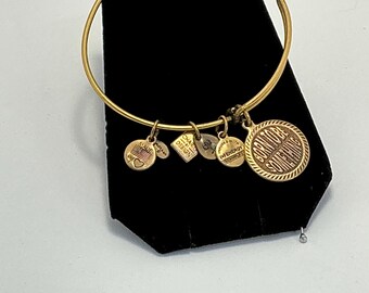 Alex and Ani Gold Tone Expandable Bangle Bracelet: Born To Be Something Charm