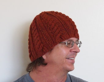Men's Wool Cabled Beanie in Warm Spice