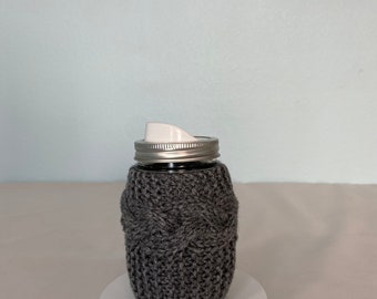 Gray Heather Hand Knit Mason or Ball Jar Cozy Coaster Birthday Christmas Mother Teacher