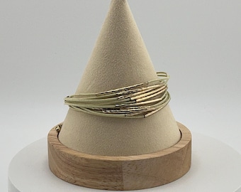 Leatherette and Gold Wrap Bracelet – Layered Multi-Strand Bangle, Modern Minimalist Jewelry Gift