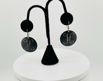 Black Initial H Earrings • Monogram Letter Jewelry • Personalized Statement Dangle Earrings