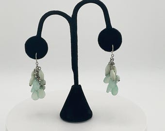 Aqua Beaded Dangle Earrings: Boho Chic Silver-Tone Jewelry