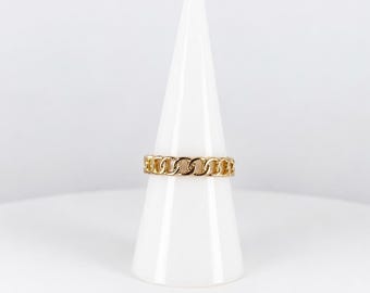 Gold Tone Curb Link Ring Size 7,  Minimalist Chain Band, Stackable Fashion Ring, 3.8mm, Everyday Jewelry Gift