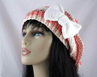 Cotton Light Weight Hand Knit Oversized Beehive Beret