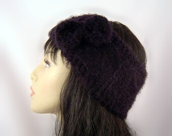 Hand Knit Headband Ear Warmer Wool in Black