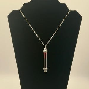 Vampire Blood Vial Pendant Necklace with Red Liquid – Gothic Steampunk Silver Chain Jewelry
