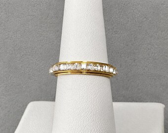 Gold Tone Crystal Spinner Ring Size 6 3/4, Clear Rhinestone Eternity Band, Fidget Worry Ring, Sparkly Costume Jewelry