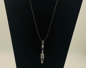 Gothic Skeleton Pendant Necklace: Silver-Tone Charm, Beaded Black Cord
