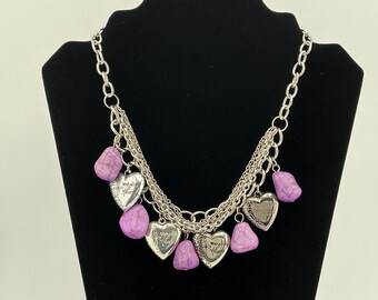 Purple Stone and Silver Heart Charm Necklace – Luke 10:27