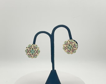 Vintage Sarah Coventry Floral Earrings – Gold Tone Clip Ons with Turquoise and Pink Accents