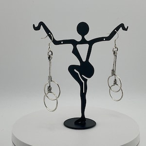 925 Silver Dangle Earrings – Modern Double Hoop Drop Jewelry, Minimalist Statement Gift