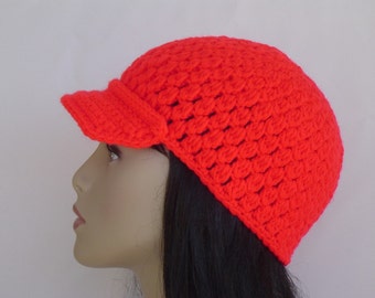 Hand Crochet Baseball Cap in Bright Red