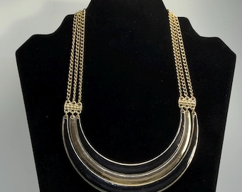 Triple Bar Necklace, Gold Tone, Black Enamel