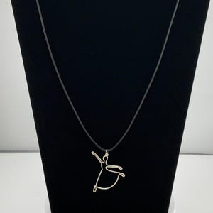 Handmade Wire Art Necklace – Abstract Dancer Pendant on Black Cord, Minimalist Line Art Jewelry, Unique Gift for Her