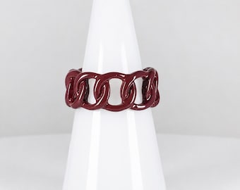 Vintage burgundy Tone Enameled Curb Link Ring Size 6 1/2 | 9mm Chain Band | Chunky Statement Ring | Unisex Fashion Jewelry
