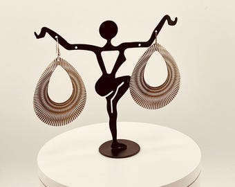 Vintage Teardrop Dangle Earrings: Bronze Tone Geometric Cutout, 80s-90s Retro Style