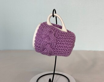 Hand Knit Coffee Mug Cozy Coaster in Orchid Birthday Christmas Teacher