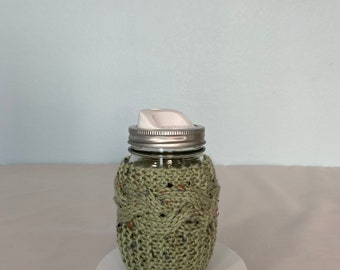 Green Fleck Hand Knit Mason or Ball Jar Cozy Coaster Birthday Christmas Mother Teacher