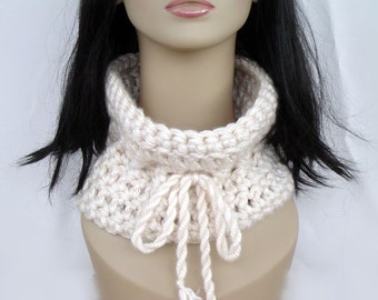 Hand Crochet Cowl Scarf in Bone