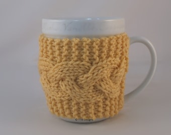 Hand Knit Coffee Mug Cozy Cable in Cornmeal