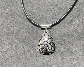Napier Silver Tone Pendant Necklace: Black Enamel Mosaic, Modern Art Jewelry