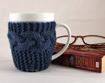 Hand Knit Coffee Mug Cozy Coaster in Windsor Blue