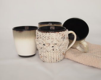 Hand Knit Coffee Mug Cozy Coaster in Aran Fleck