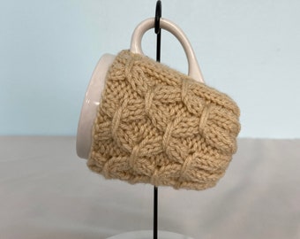Oatmeal Hand Knit Coffee Mug Cozy Coaster Birthday Christmas Teacher House warming