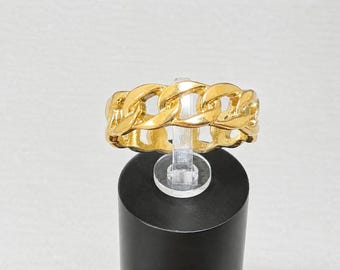 Vintage 1990s Gold Tone Curb Link Ring Size 7 | 5.5mm Chain Band | Chunky Statement Ring | Unisex Fashion Jewelry