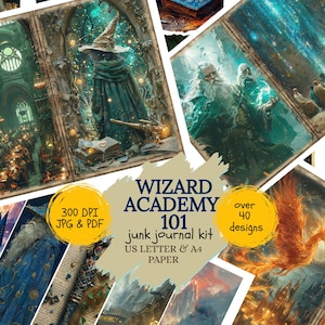 Junk Journal & Scrapbook Digital Papers - Wizard School Pages, Wizard Academy Collage Papers, A4 and US Letter, Printable PDF and JPEG