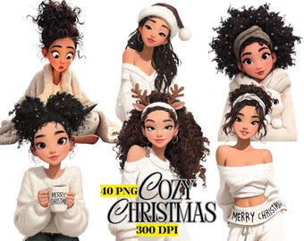 Quirky black girl clipart, Christmas black girl clipart, Black girl clipart bundle, Festive Clipart, Digital download