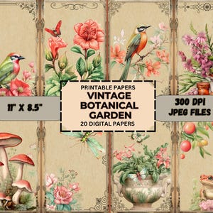 Vintage Botanischer Garten Digitale Papiere, Junk Journal Seiten, Aquarell Blumen Scrapbook Seiten, Gefüttert Junk Journal, Cottagecore Printables