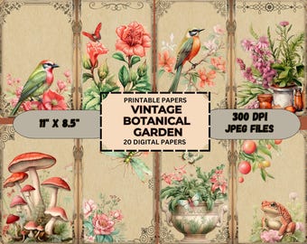 Vintage Botanical Garden Digital Paper: Floral Junk Journal (Digital Download)