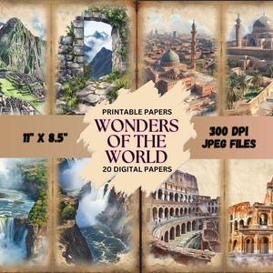 Wonders of the World Junk Journal, Travel Theme World Landmarks Printable, Historical Wonders Junk Journal, Digital Paper, Instant Download