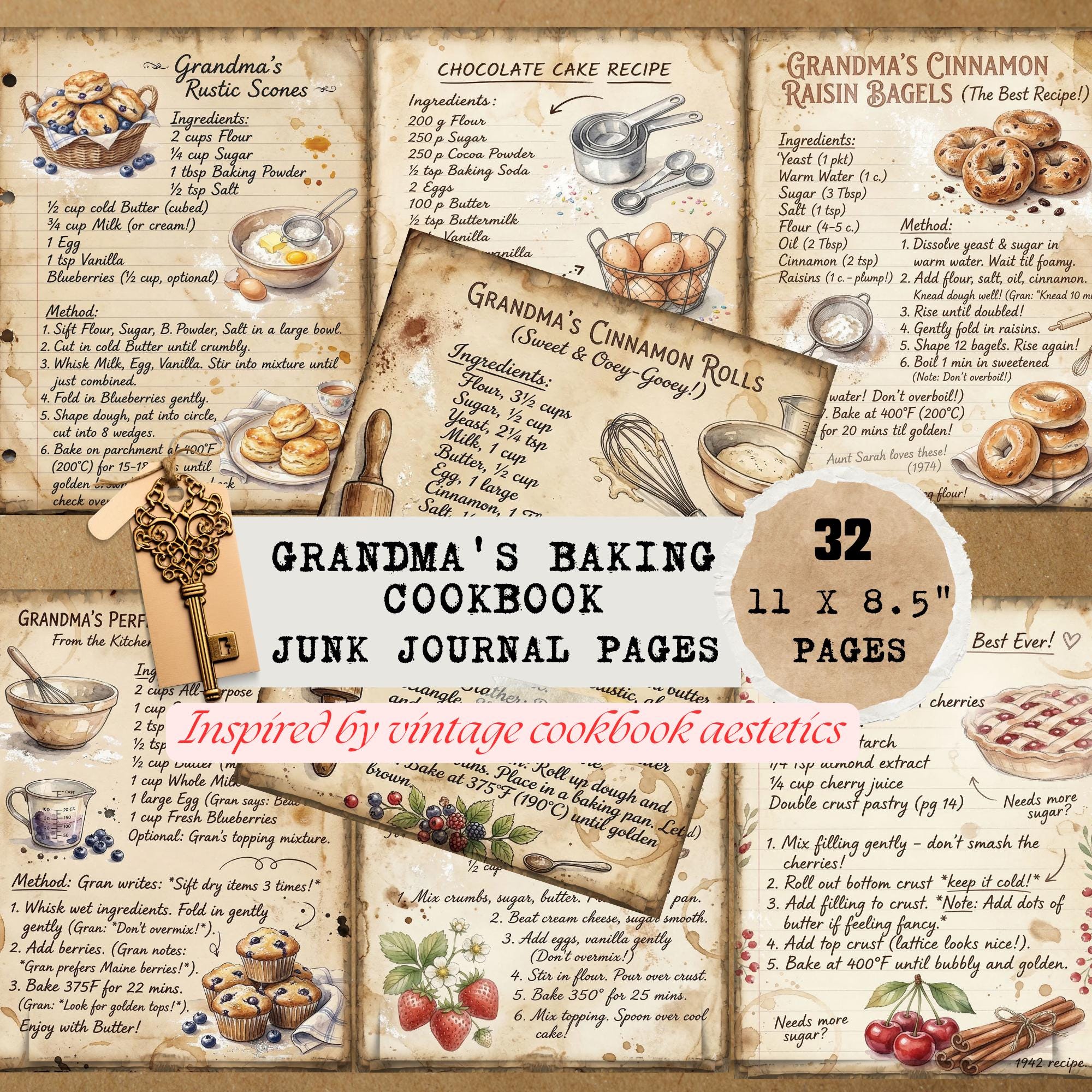 Baking Journal.pdf Grandma's Baking Cookbook Junk Journal Pages, Cooking Recipe Journal ...