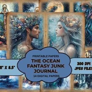 Ocean Fantasy Junk Journal, Mermaid Junk Journal, Pagine Scrapbook a Tema Mare Acquerellato, Stampa Scaricabile Strega del Mare