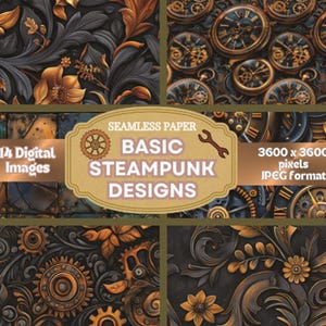 Basic Steampunk Design, Seamless Steampunk Digital Paper, Classic Seamless Steampunk, Seamless Steampunk Background, Vintage Gears pattern
