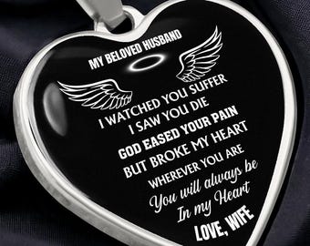 Memorial Heart Pendant Necklace: Husband Remembrance Jewelry