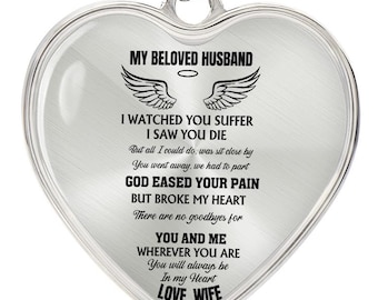 Heart Memorial Necklace, Husband Remembrance Jewelry, Widow Gift, Personalized Sympathy Keepsake