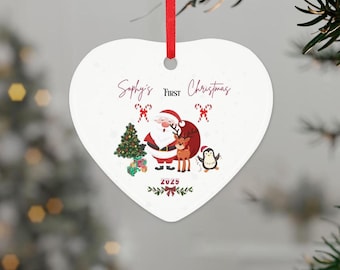 Decorazione natalizia personalizzata per il primo Natale del bambino / Ricordo in ceramica personalizzato